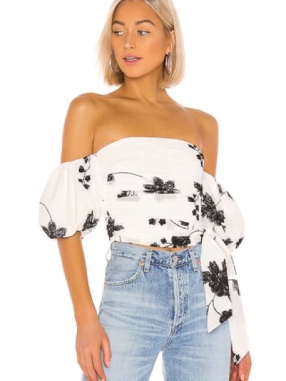House of Harlow 1960 x REVOLVE Leya Embroidered Top in White & Black